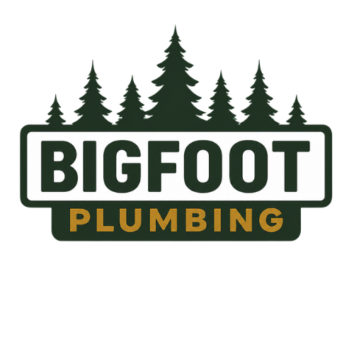 Bigfoot Plumbing logo with pine trees