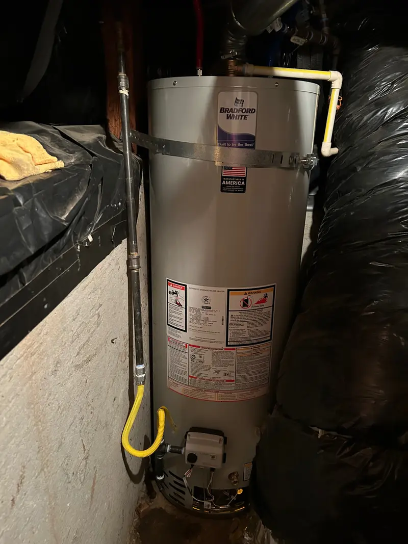 Bradford White 50-gallon gas water heater installation in Sandy, Oregon — water heater repair and replacement by Bigfoot Plumbing licensed plumber CCB# 257405