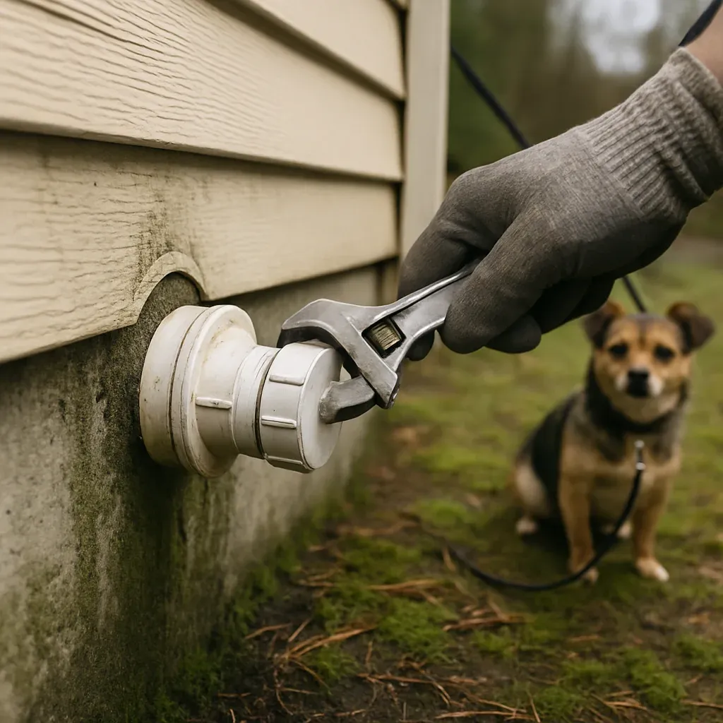 sewer-cleanout-repair-sandy-daylight-basement-home Sewer cleanout repair on Sandy home near Sandy Bluff Dog Park