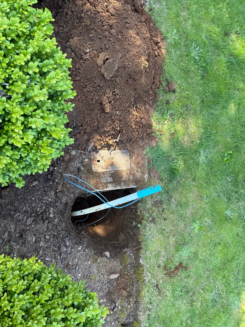 Water meter and service line excavation in Sandy, Oregon — main water line replacement by Bigfoot Plumbing licensed plumber