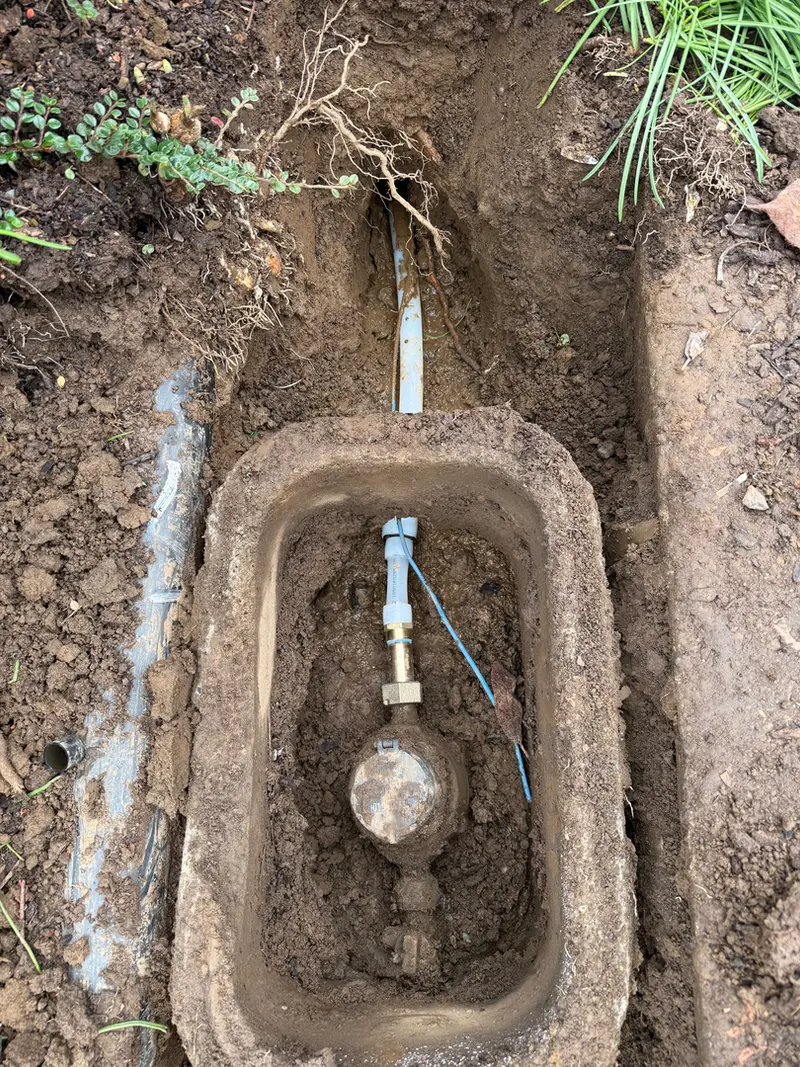 Underground water meter and service line replacement in Gresham, Oregon — main water line repair by Bigfoot Plumbing licensed plumber